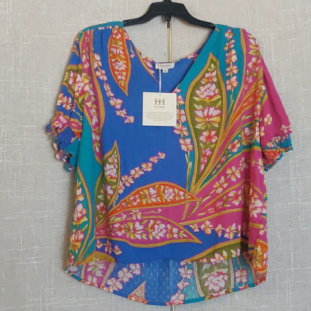 Haute Hippie Bohemian V Neck Multicolored Top. Size XL. - Picture 2 of 10